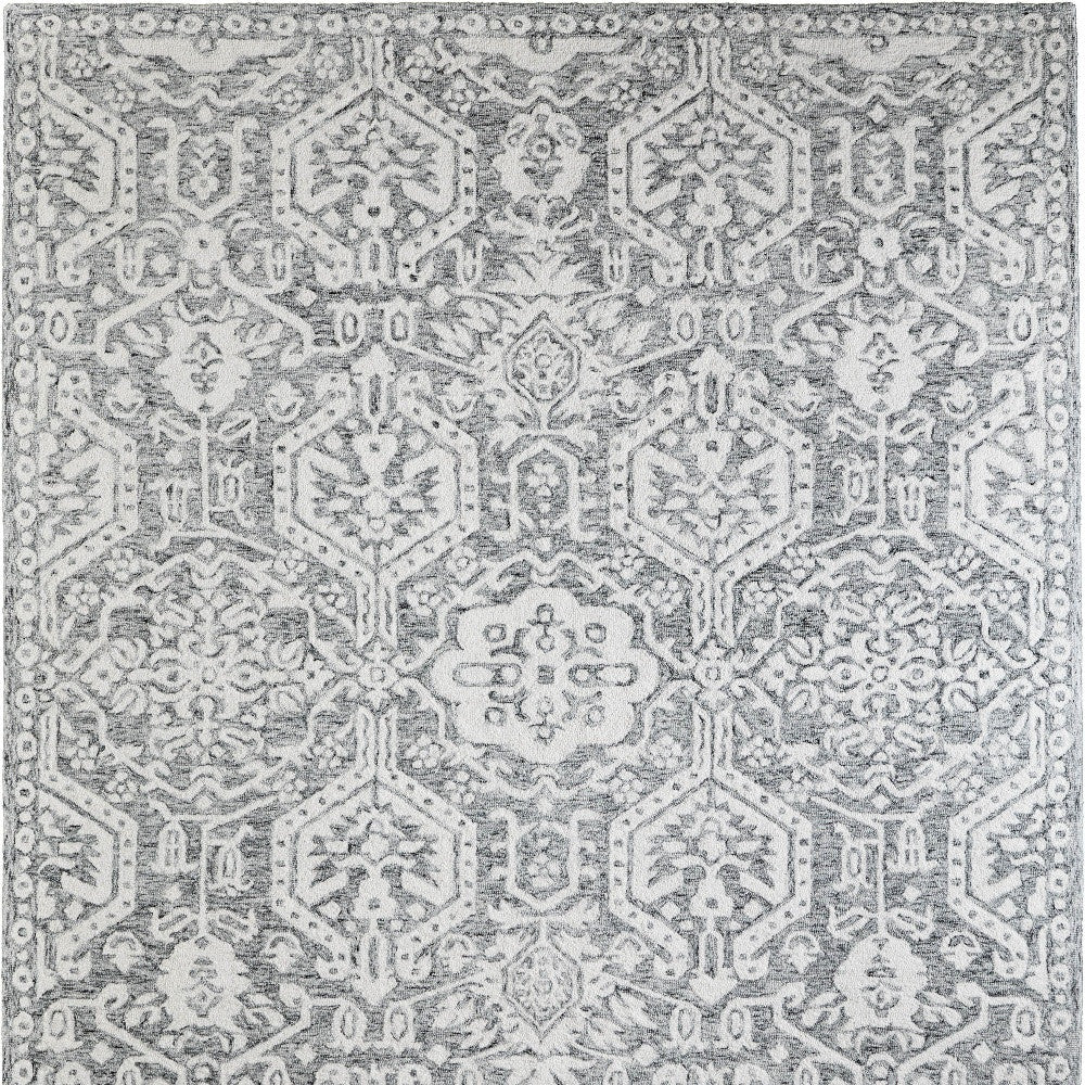 9' X 12' Gray And White Geometric Hand Tufted Area Rug-5