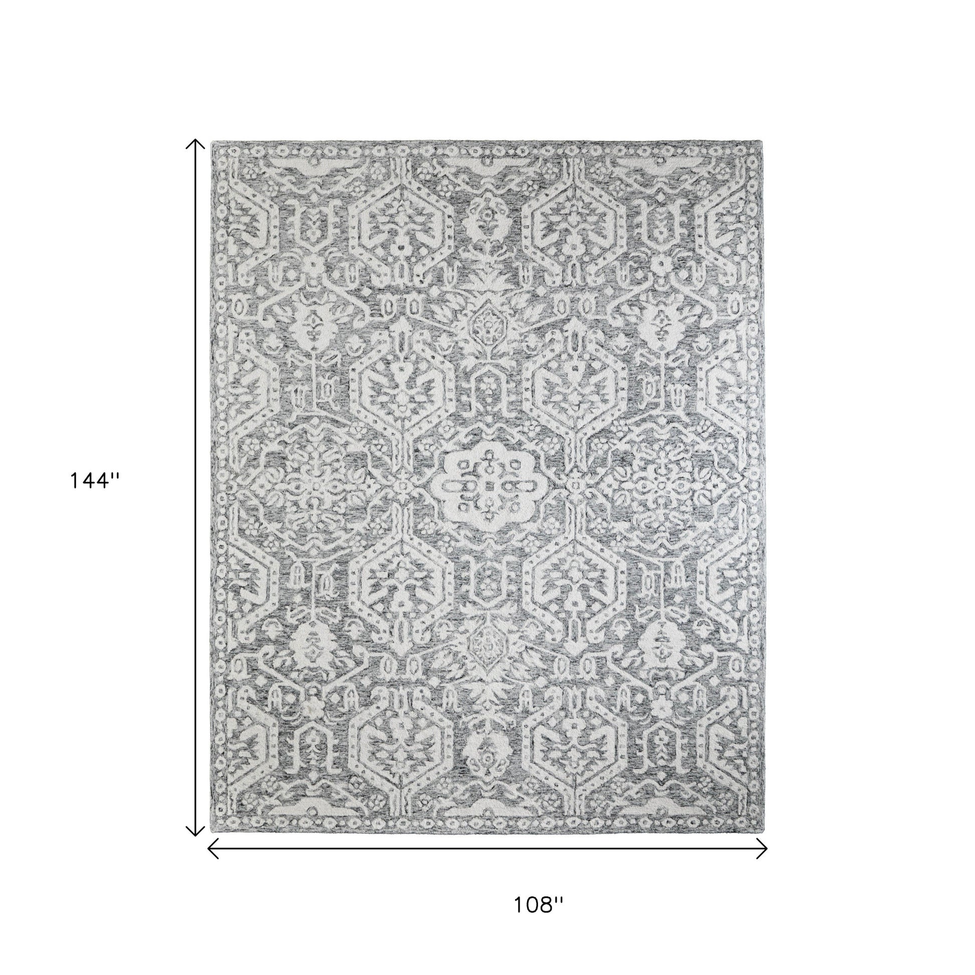 9' X 12' Gray And White Geometric Hand Tufted Area Rug-2