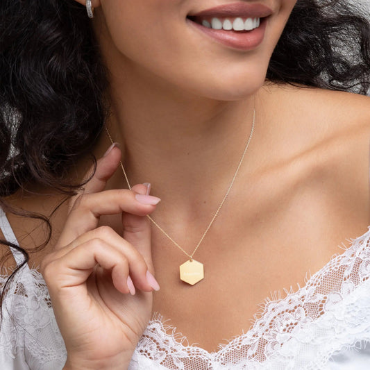 Anacotte Engraved Silver Hexagon Necklace-0