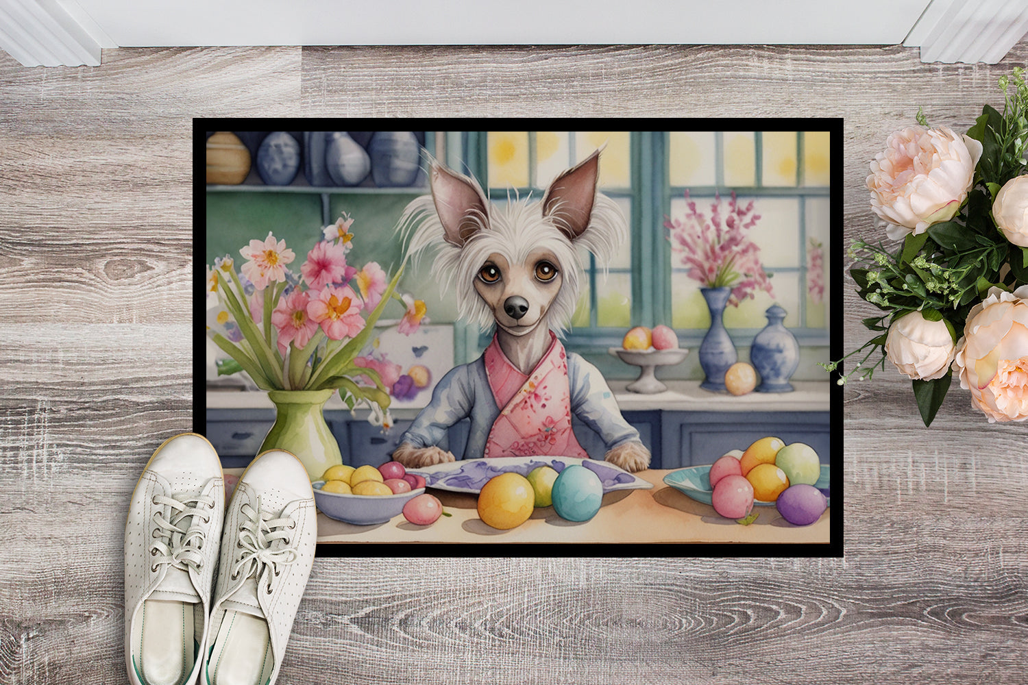 Decorating Easter Chinese Crested Doormat-1