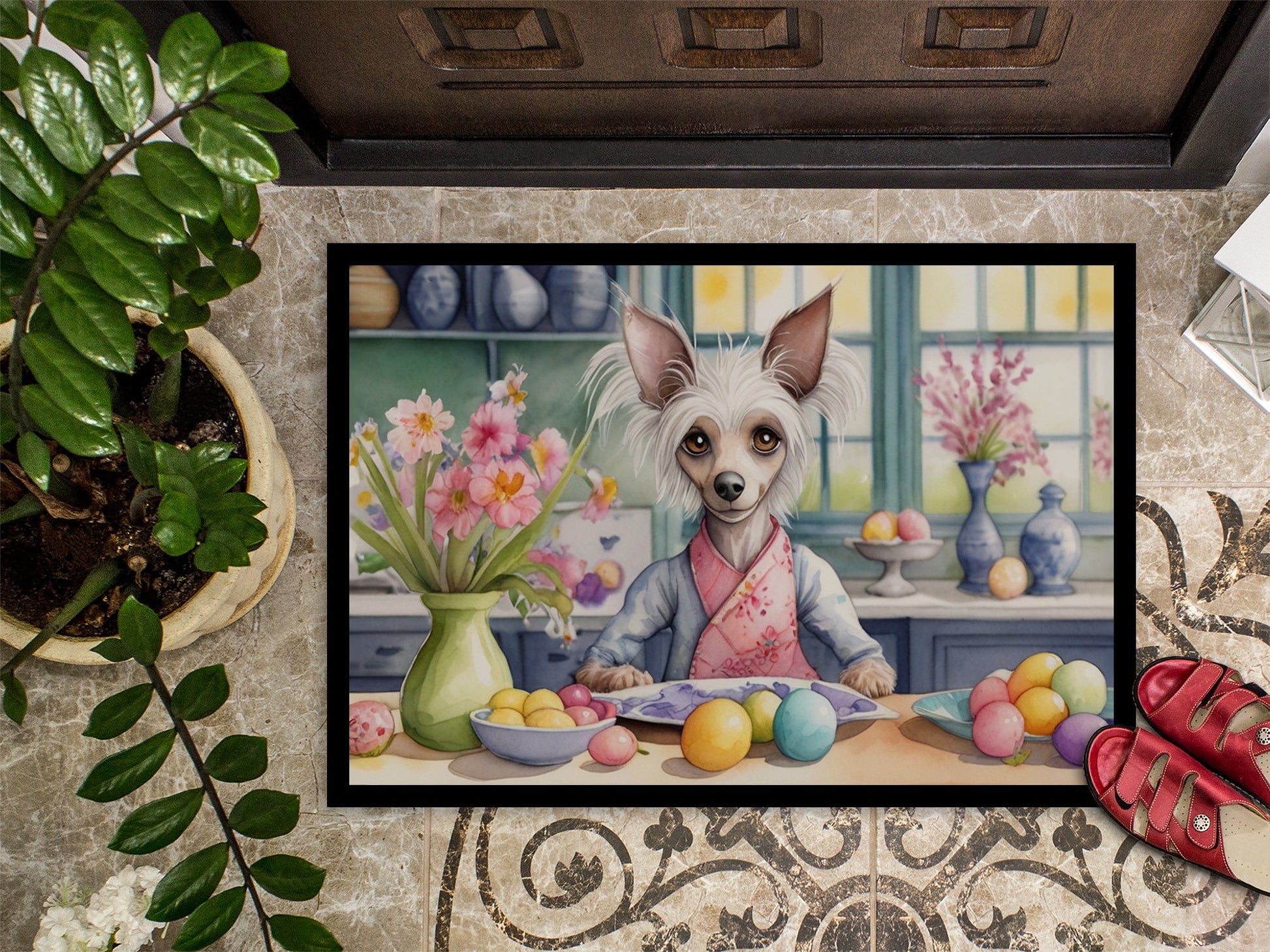 Decorating Easter Chinese Crested Doormat-2