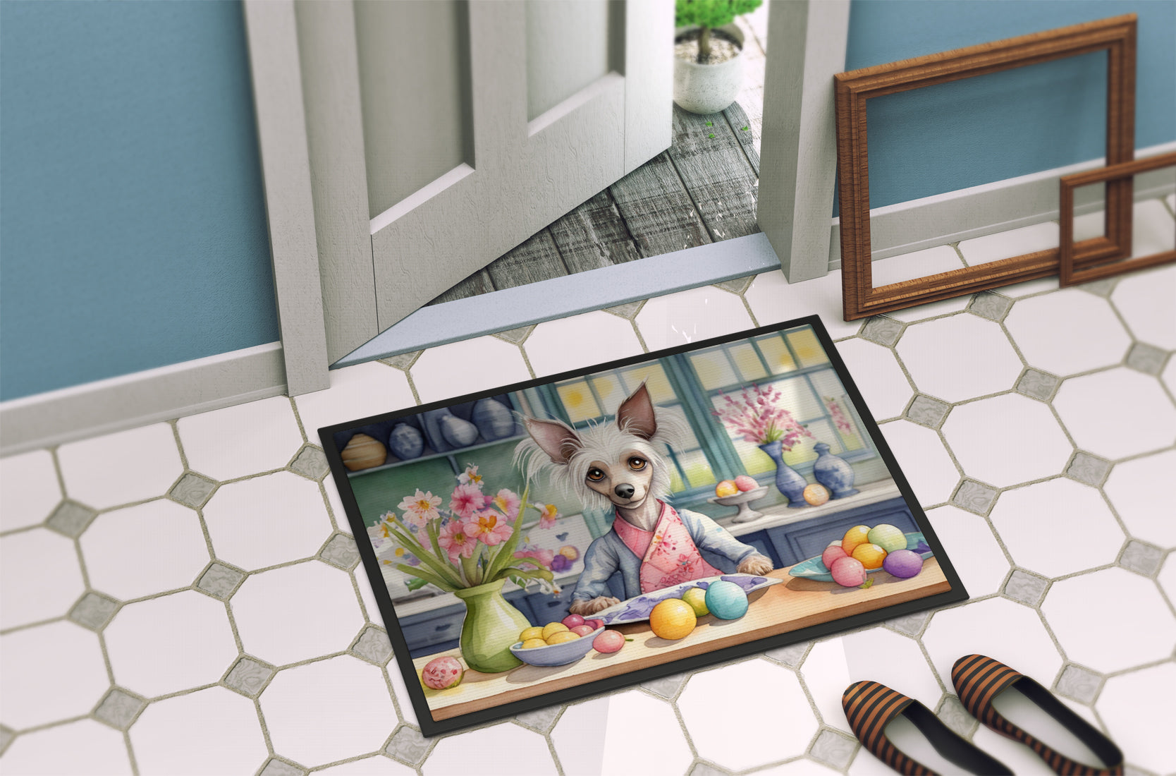 Decorating Easter Chinese Crested Doormat-3