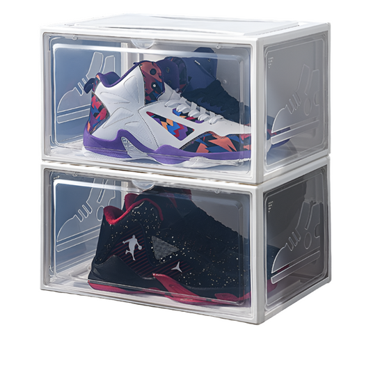 2pcs Transparent Sneaker Shoe Box Dust-proof Storage Box Stackable Shoe Cabinet High-top Dustproof AJ Shoes Organizers Shoe Rack-0