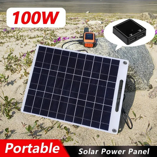100W Waterproof Solar Panel – 5V Portable Dual USB Solar Charger for Outdoor Camping, Phones & Devices-0