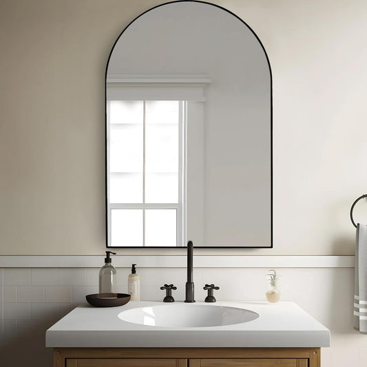 Black Arched Bathroom Mirror 24x36, Wood Frame, Vanity-0