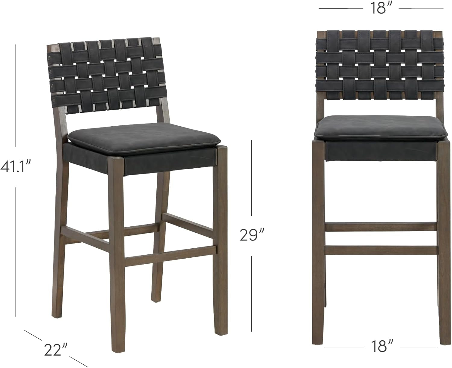 Cohen Mid-Century Modern 29 In. Wood Bar Stool, Upholstered Faux Leather Bar Height Stool with Solid Wood Frame, Black-1