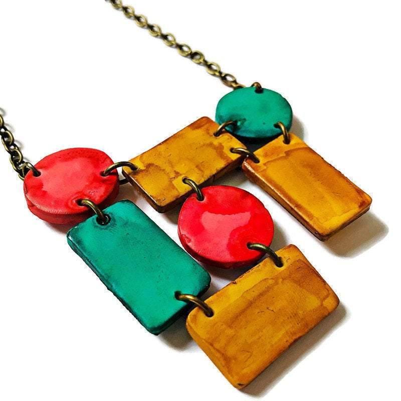 Cute Clay Geometric Jewelry Set with Statement Necklace & Matching Earrings-3
