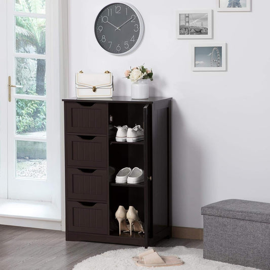Brown Wooden Bathroom Cabinet with 4 Drawers Cupboard-0
