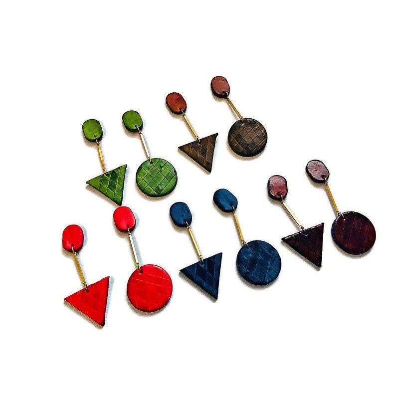 Long Asymmetric Clip On Earrings in Olive Green-3