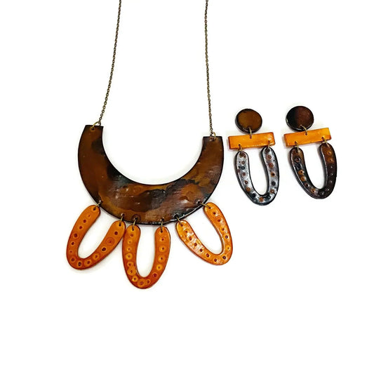 Rustic Statement Jewelry Set in Brown & Yellow-0